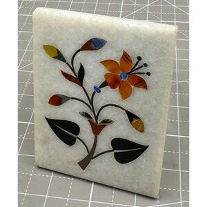 Handcrafted Stone Inlay Floral Art Panel Featuring Agate Carnelian Lapis Lazuli